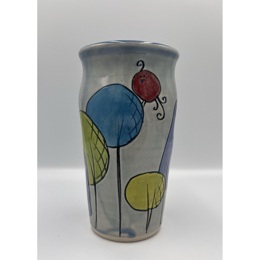 Megan Bernard Swirly Gig Bird Tumbler Pottery Colorful Whimsy Finger Divots